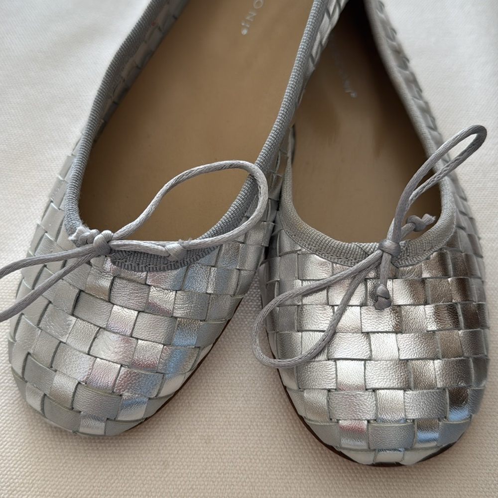 Fabio Rusconi silver woven leather ballet flats tie 37.5 37 1/2 shoes made italy - Picture 13 of 14